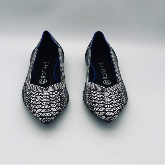 ROTHY’S The Point Pointed Flats Black White Python W7 Size 7 - Picture 7 of 12